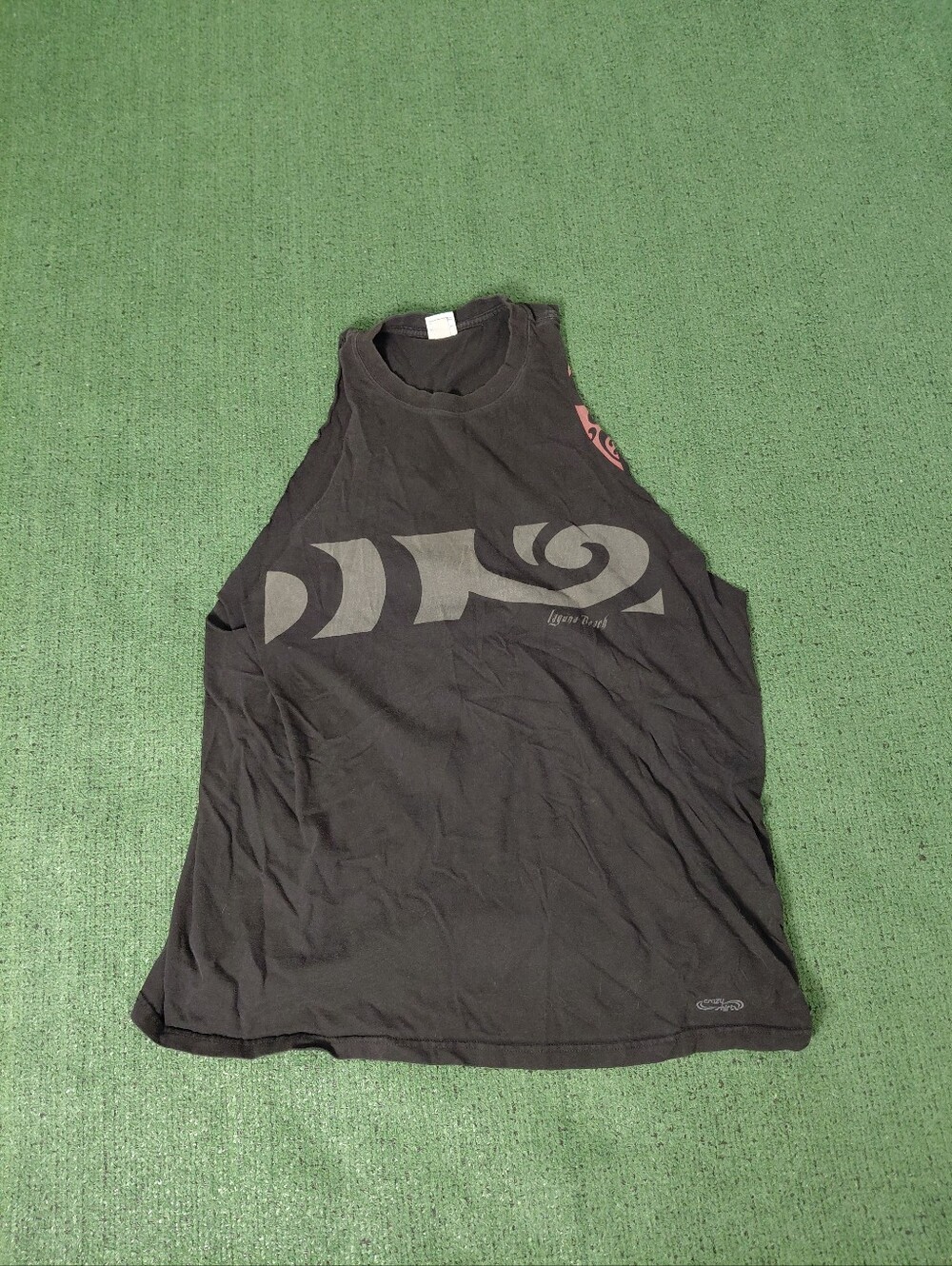 VINTAGE 2000 Crazy Shirts Iguana Beach Tribal Style Graphic Black Cutoff Sz XXL